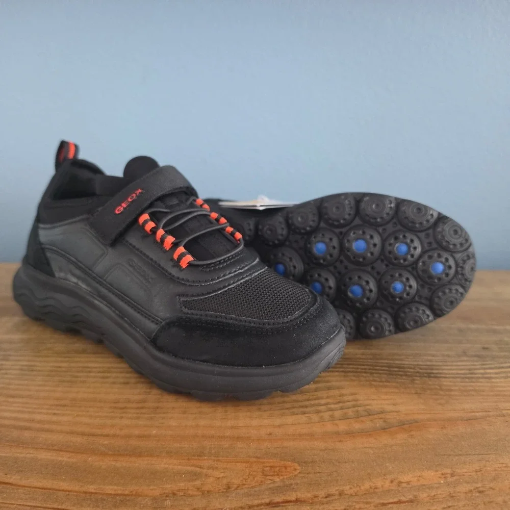 Geox Youth Spherica Sneakers Black Orange Breathable Athletic Shoes Size 3.5